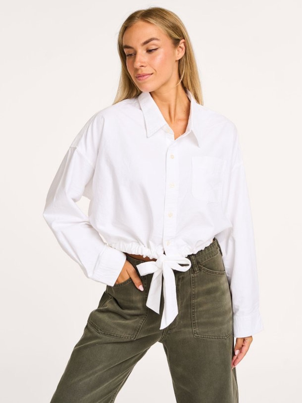 Universal thread White Tie-Front Button-Up Shirt
